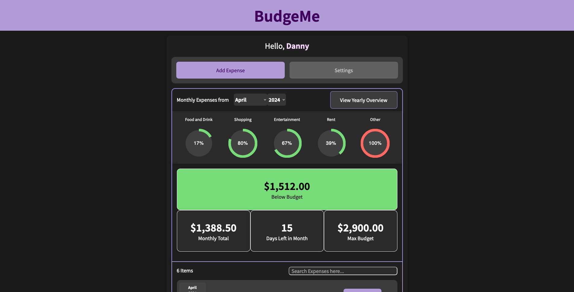 Screenshot of Budget Web App made with MERN Stack